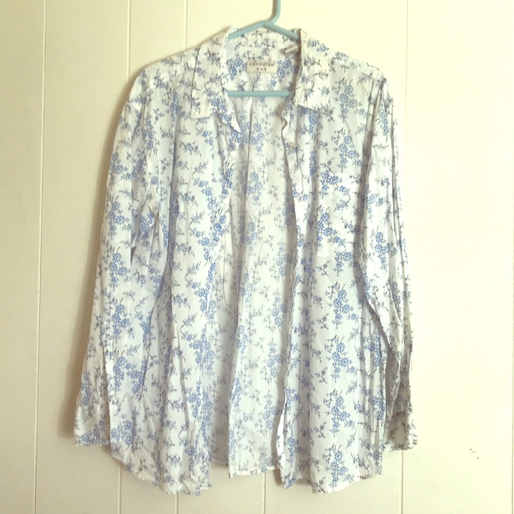 Blue Flowered Button Down Shirt - image 1
